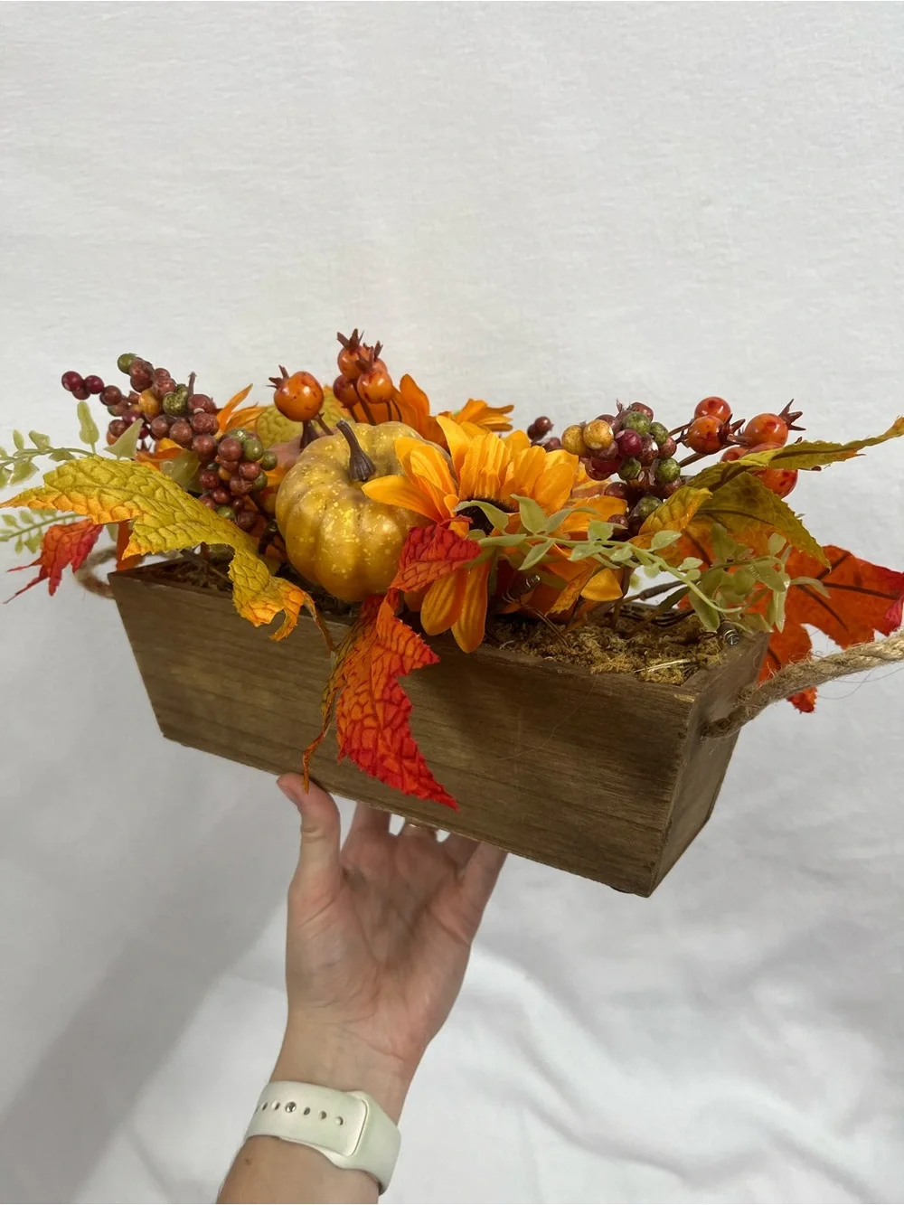 Welcome Centerpiece Box with Orange Fall Foliage and Lights